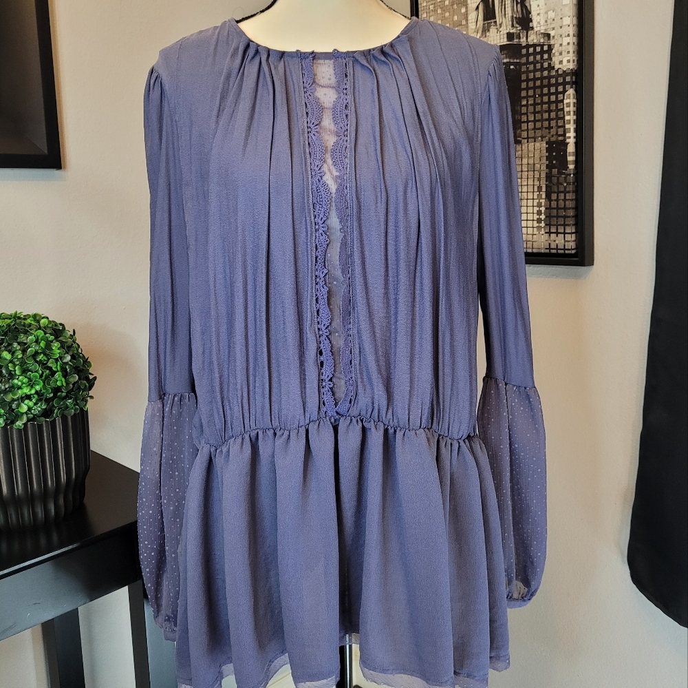 FREE PEOPLE • Dusty Blue Boho Blouse • Size Medium